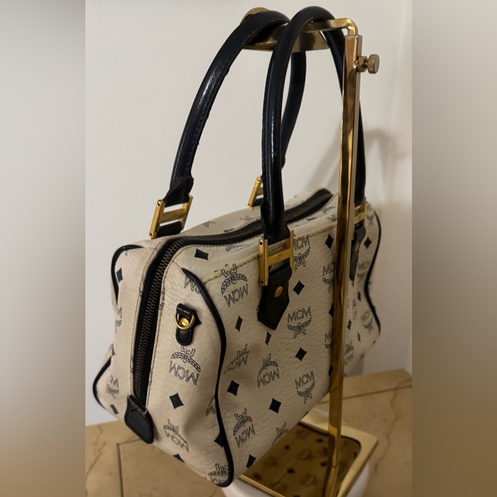 MCM VINTAGE VISETOS BOSTON CROSSBODY SATCHEL MONOGRAM P9381 W/CROSSBODY STRAP - Picture 7 of 17